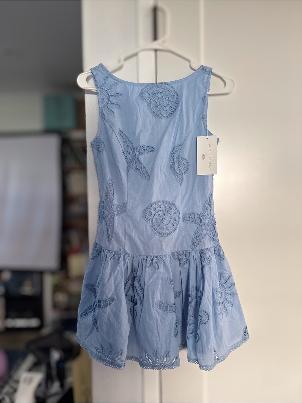 Caroline Constas Light Blue Dress Top with Embroidered Trim - Picture 2 of 4